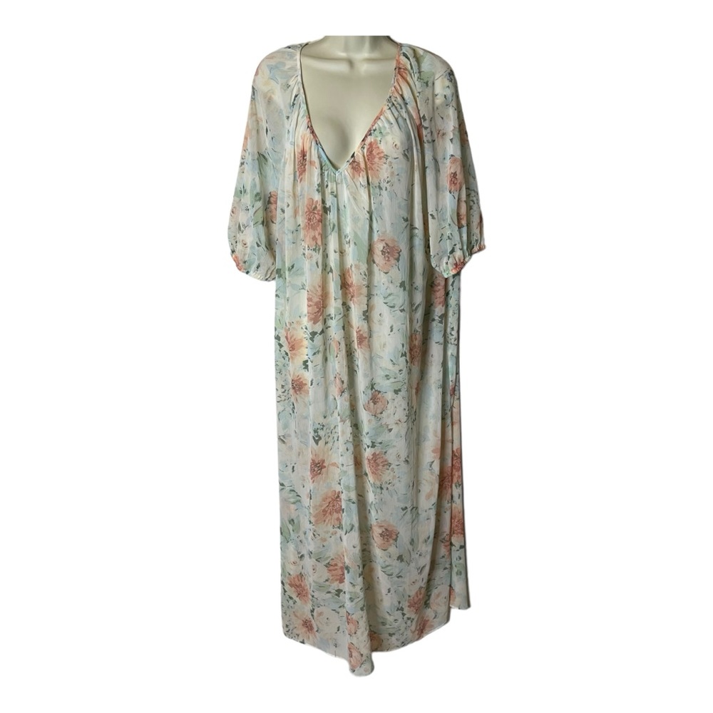 H & M Floral Semi Sheer Women’s V Neckline Granny Dress Loungewear Gown